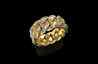 gold n861 ring cuban gem jewel jewellery diamond fashion wedding silver engagem engagement cad jewelry solitair beauty vintag baguette rings 3d print model - Mito3D