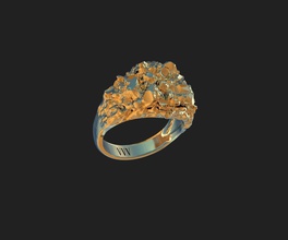 oro mineral anillo joyería joya naturaleza plata pepita metal rizado lujo precioso cabezas anillos 3d print model - Mito3D