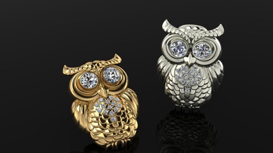 gold owl 001 jewelry silver gem white jewel jewellery gemstone diamond other 3d print model - Mito3D