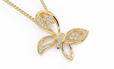 gold pendant butterfly diamonds printable diamond wedding cad fashion jewelry silver engagement neklace oendant pendants 3d print model - Mito3D