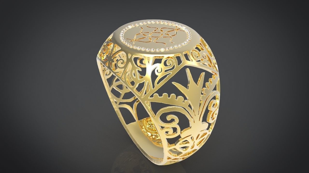 anello d'oro art retrò la decorazione ornato gioielli oro uno argento frontone stampabile sterlina diamante il design gemma donne disco di platino zaffiro moda bellezza anelli 3D print model - Mito3D