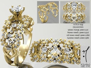 anel de ouro impressão 3d do modelo jóias ashion printable platina prata gem diamante prototipagem brilhantes moda beleza noivado o engajamento casamento jóia solitair anéis 3d print model - Mito3D
