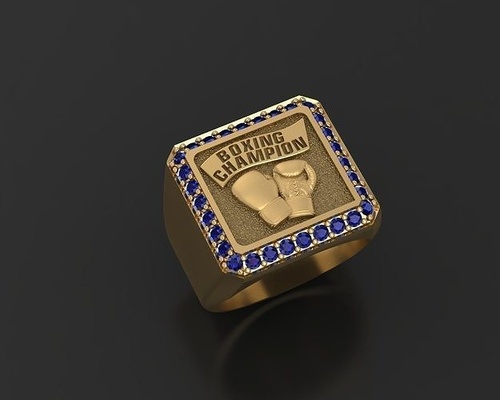 oro anillo boxeo joyería joya plata imprimible deporte caja guantes guante dedo clase signetring silenciador boxer hombre sello anillos 3d print model - Mito3D