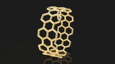 gold ring honeycomb jewel printable jewellery sterling bee beering silver models jewelry rings 3d print model - Mito3D