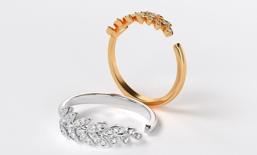 oro squillare foglia diamanti gioielleria argento stampabile cad moda bellezza diamante anelli 3d print model - Mito3D