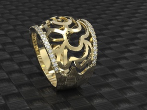 gold rose ring 3d print model unique flower stl 3dm file jewelry ornament floral printable silver sterling diamonds pattern rhinoceros modelling solidscape cnc band wedding rings 3d print model - Mito3D
