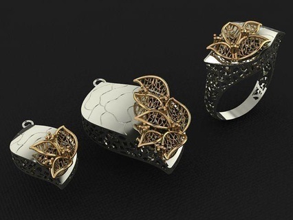 or ensemble bijoux argent imprimable diamant bague bijou pendentif boucles d'oreilles boucle d'oreille anneaux art 3d print model - Mito3D