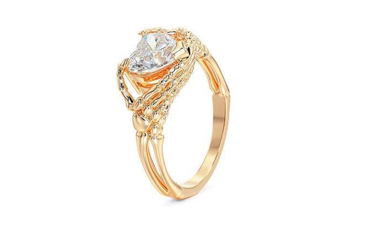 gold skeleton hand ring heart shape diamond printable wedding cad fashion jewelry silver engagement bones rings 3d print model - Mito3D