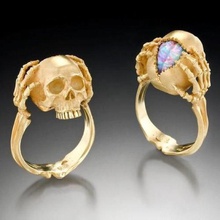 gold schädel ring opal gehirn genius replik tribut hand schmuck ringe totenkopf mori erinnerung tod sterben mortalität 3d print model - Mito3D