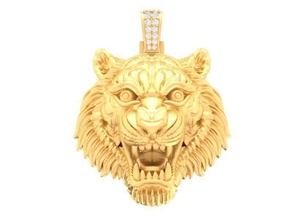 zodíaco suerte cabeza tigre colgante pendiente hombres 02 oro joyería joya moda accesorios diamante hombre diseño colgantes 3d print model - Mito3D