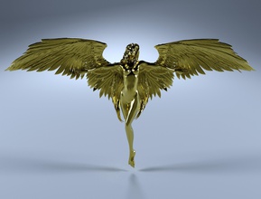 d'oro angelo ragazza pendente stampa nudo carattere statua stampabile donna arte sculture 3d print model - Mito3D