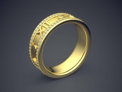golden diamond ring roman date gold jewel jewellery jewelry rings wedding brilliant cad fashion beauty finger gem platinum printable style character 3d print model - Mito3D