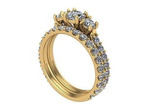 d'or diamant mariage ensemble diamants argent bijoux bague bande anneaux 3d print model - Mito3D