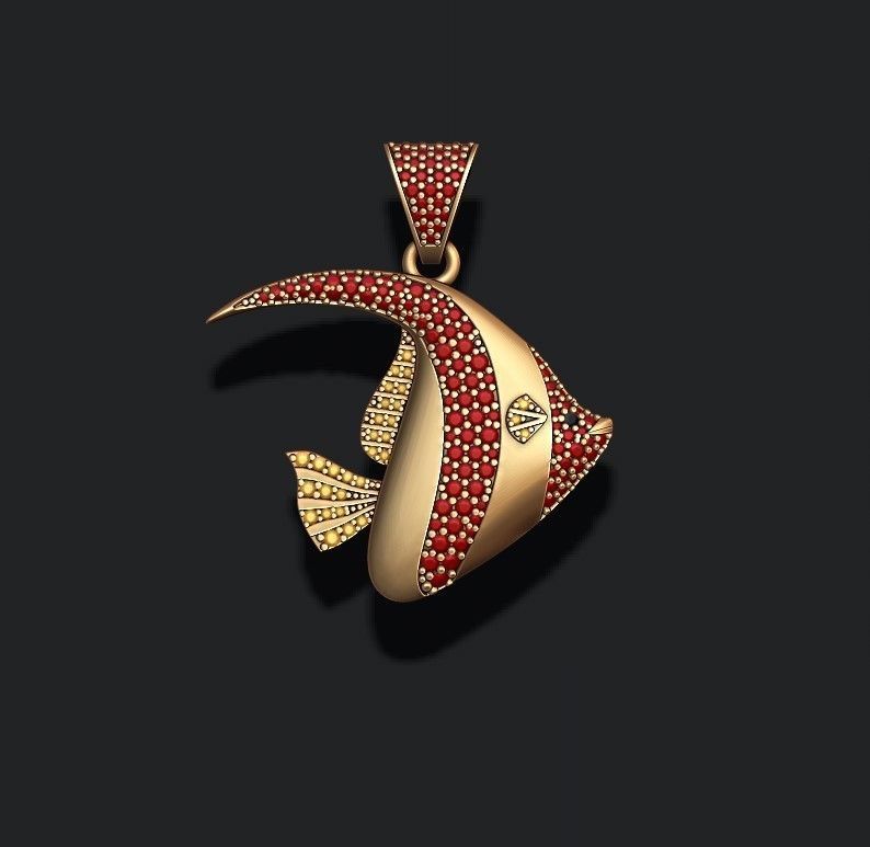 d'oro pesce pendente gemme rosso oroscopo Pesci piscis zodiaco anca luppolo ghiaccio ghiacciato brillante calcolo pietra preziosa gemma diamante acqua rinoceronte gioielleria ciondoli 3D print model - Mito3D