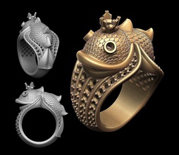 golden fish ring jewelry jewel gold silver model print printable sterling rings 3d print model - Mito3D