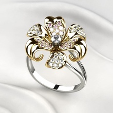 dourado flor anel imprimível impressão rint 3dprint joalheria ouro jóia jóias Casamento gema engagem noivado diamante zircão safira rubi argolas 3d print model - Mito3D
