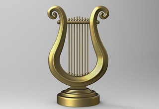 dourado lira harpa música instrumento corda musical toque acústico clássico antiguidade vintage decoração grego antigo som ouro exibição pictórico casa acessórios 3d print model - Mito3D
