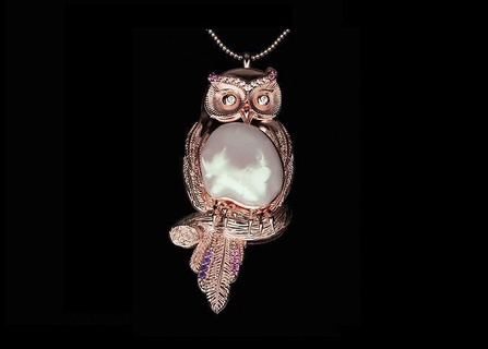golden owl pendant gold necklace jewelry silver printable diamond fashion animal gem gemstone platinum brilliant unique female design art pendants 3dmodel 3d print model - Mito3D