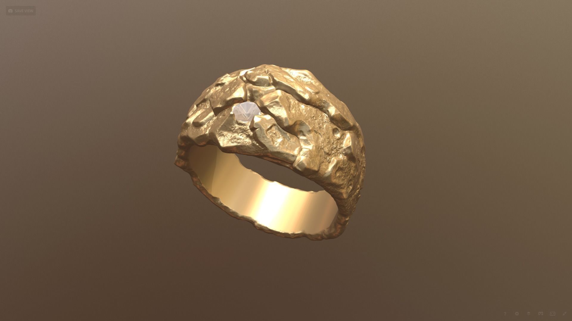 anello d'oro gioielli oro rock la pietra texture gemma fusion ruvida art anelli 3D print model - Mito3D