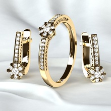 golden ring plus earrings diamonds jewelry printable print present gold jewel jewelery celebration rings 3d print model - Mito3D