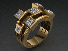 dorado anillo cuadrado diamantes joyería joya lujo oro imprimible anillos diamante 3dmodel diseño 3ddesign 3dprint 3dring bodas compromiso rolex tiffany 3d print model - Mito3D