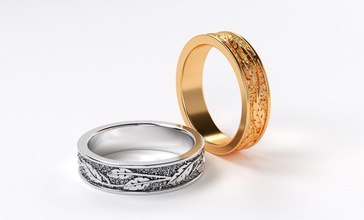 ouro prata weddin banda folhas motivo jóias de casamento anel o cad printable diamante sterling jóia moda beleza anéis 3d print model - Mito3D