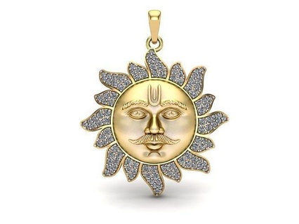golden sun pendant luxury art jewelry symbol silver luxuri jewelri gold printable diamond god india 3dmodel 3d 3dprint pendants 3d print model - Mito3D