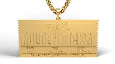 golden ticket pendant gold printable silver jewelry pendants gift happy fashion beauty ice art necklaces willy wonka 3d print model - Mito3D