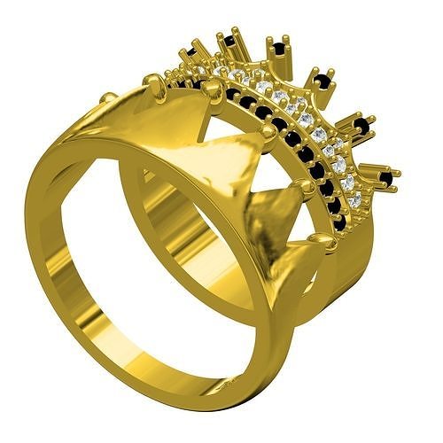 gorgeous queen crown ring king band gold printable wedding jewellery brilliant cad diamond gem jewelry rings design silver beautiful 3d 3D print model - Mito3D