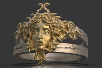 górgona cabeça anel joalheria ouro arte escultura prata imprimível moda colar platina luxo diamante estátua serpente decoração argolas 3d print model - Mito3D