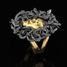 gorgone testa anello gioielli argento emerald i serpenti gioiello gemma d'oro moda brillante la sterlina e bellezza stampabile cnc anelli 3d print model - Mito3D