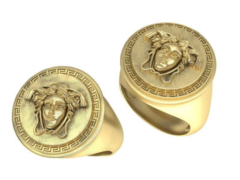 gorgon versace stil signet ring gold usa kanada europa einzigartig schmuck mäander 14k 3dmodel druckbar solide ringe 3D print model - Mito3D