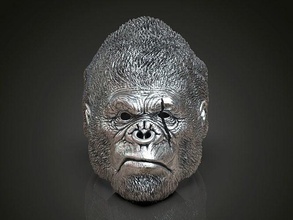 gorille singe bague hommes visage sar perçant argent oxydé gros animal bijoux anneaux 3d print model - Mito3D