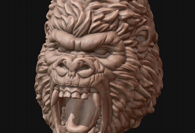 gorilla testa animali sorriso ringhiando ringhiare gioielleria primati primate scimmia uomo re kong tallone grande Stampa stampabile pelliccia scimpanzé arte sculture 3D print model - Mito3D