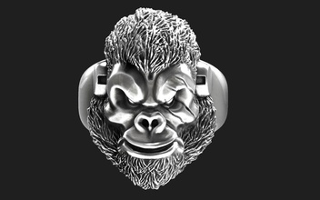 gorilla head ring art man lewelry simple silver face jewelry rings 3d print model - Mito3D