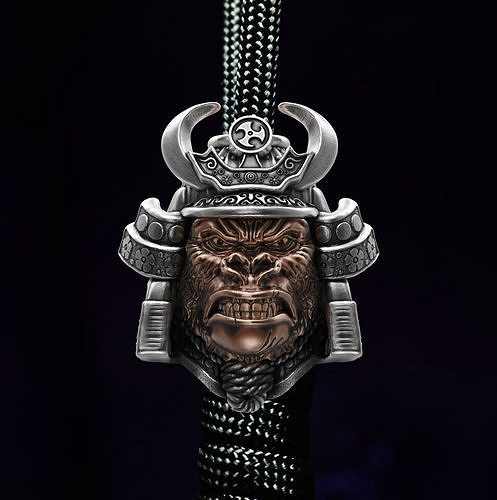 gorilla head samurai bead monkey heads beads jewelry jeweler jeweller printable silver bracelet bracelets skull skulls japanese death horror 3D print model - Mito3D