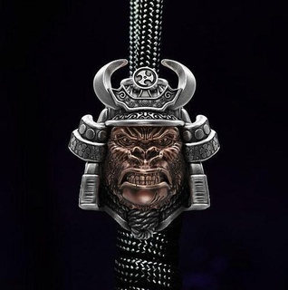 Gorilla Kopf Samurai Korn Affe Köpfe Perlen Schmuck Juwelier druckbar Silber Armband Armbänder Schädel japanisch Tod Grusel 3d print model - Mito3D