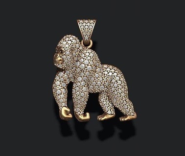 gorilla pendant gems chimpanzee gorila jewel jewellery printable monkey angry roaring lite jewelry hiphop hip hop ice iced diamond stone gemstone pendants 3d print model - Mito3D
