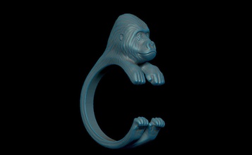 gorilla ring tier säugetier charakter schimpanse gold gorila juwel schmuck männer natur halskette anhänger druckbar affe wütend brüllend ringe 3d print model - Mito3D