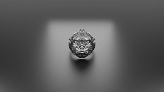 gorilla squillare arte gioielleria platino scultura oro argento anelli stampabile animalring lusso freddo gioielli unisex 3d print model - Mito3D