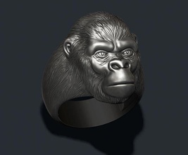 gorilla ring chimpanzee fur africa animal savannah land giant gorila gold jewel jewellery jewelry men nature printable rings silver character 3d print model - Mito3D