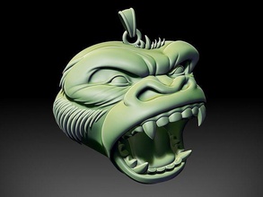gorilla roar pendant animal monkey ape creature wild teeth angry head face 3d cad printable jewelry pendants 3d print model - Mito3D