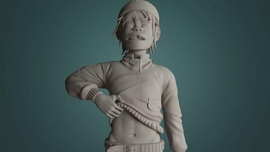 gorillaz 2d escultura figura banda personagem noodle estatueta 3dprintable pedaços arte esculturas 3d print model - Mito3D