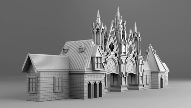 gótico constrói of castelo medieval edifícios estátuas colunas esculpido reboco 3dprintmodel impressão 3dprint casa 3d print model - Mito3D