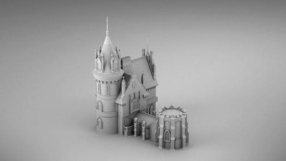 gótico casa medieval edifícios estátuas colunas esculpido reboco 3dprintmodel impressão 3dprint 3d print model - Mito3D