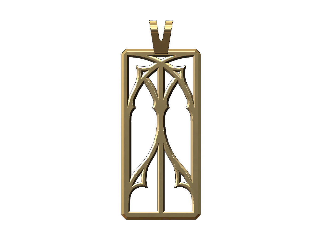 gótico rectangular ornamento colgante pendiente arquitectura medieval patrón catedral ventana antiguo arte cadena joyería joya imprimible oro plata collar lujo románico colgantes 3D print model - Mito3D