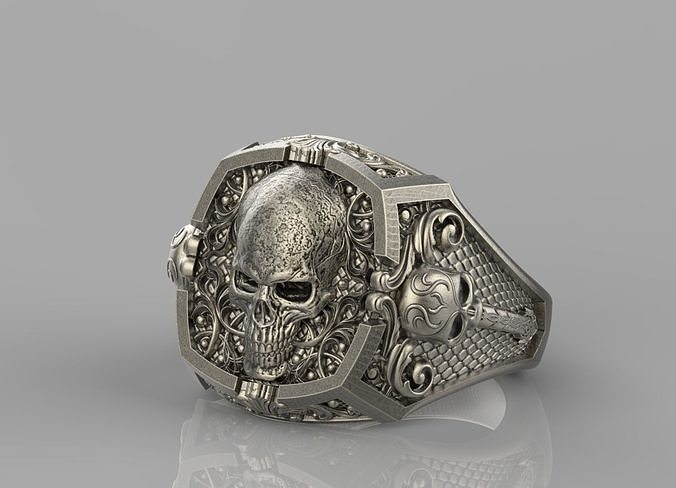Gotico cranio squillare gioielleria stampabile anelli oro argento uomo uomini design moda sterlina motociclista punk scolpire 3D print model - Mito3D