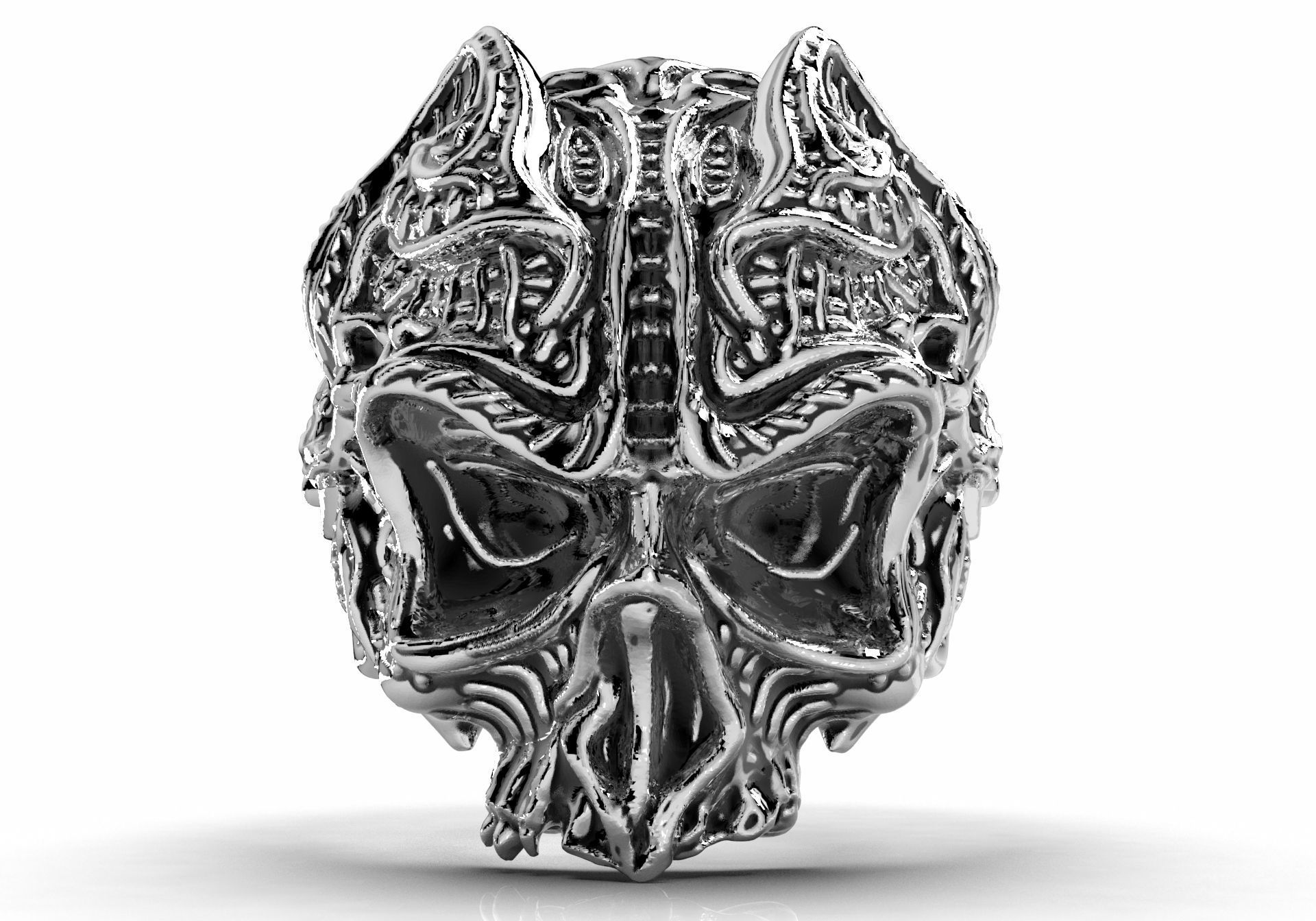 gothic skull ring 3d model printing jewelry - gp9 men biker badass oxidized celtic skulls vintage punk hippies style printable patterns rings models pt3d 3D print model - Mito3D
