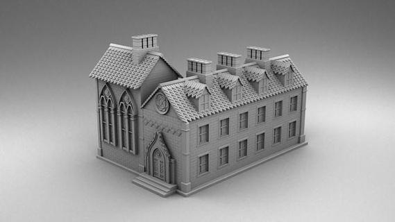 gothic style house medieval buildings statues columns carved stucco 3dprintmodel printing 3dprint 3d print model - Mito3D