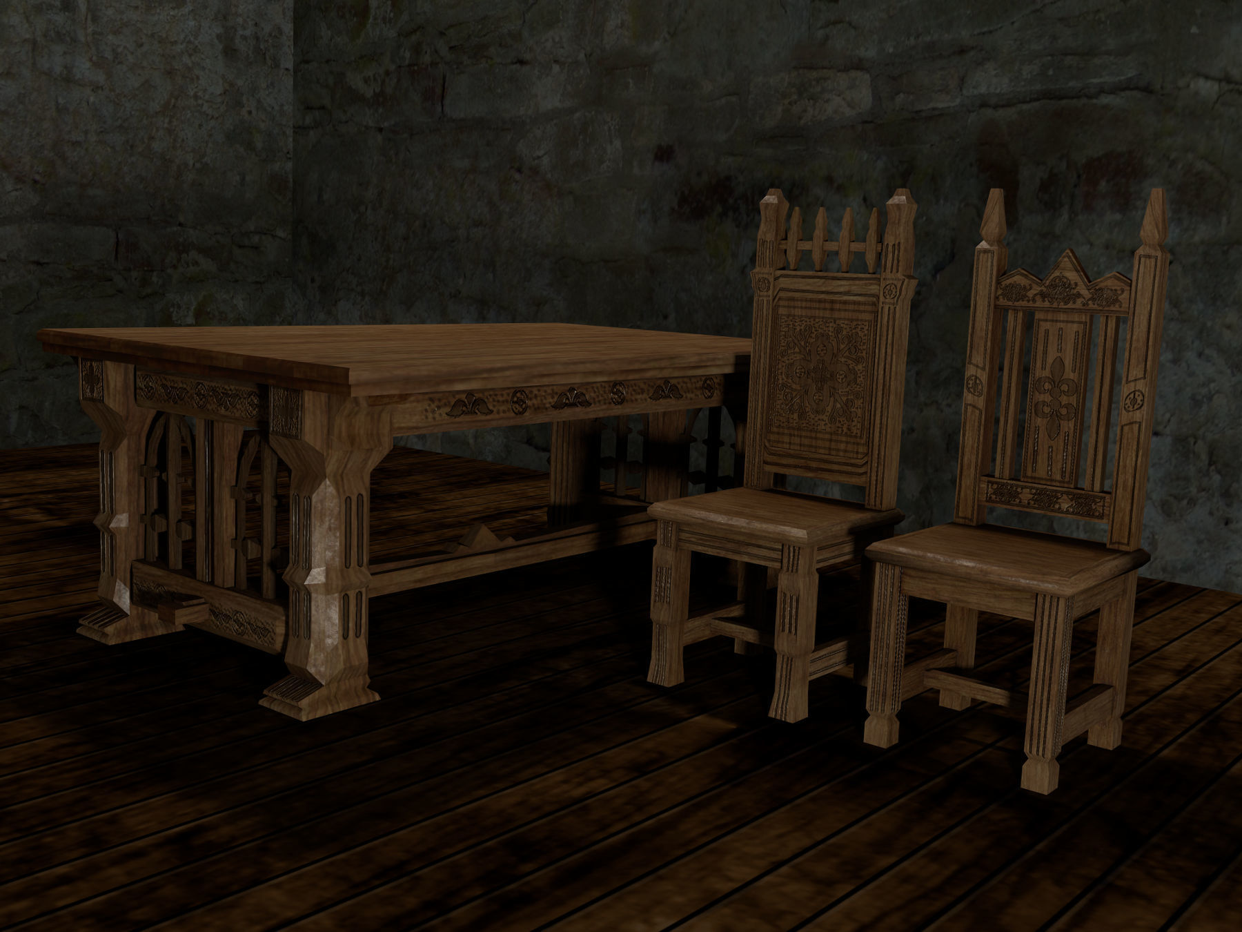 gothic table chairs house medieval chair unity old castle furniture dining set printing unitypackage fantasy prefab prototyping knight 3D print model - Mito3D